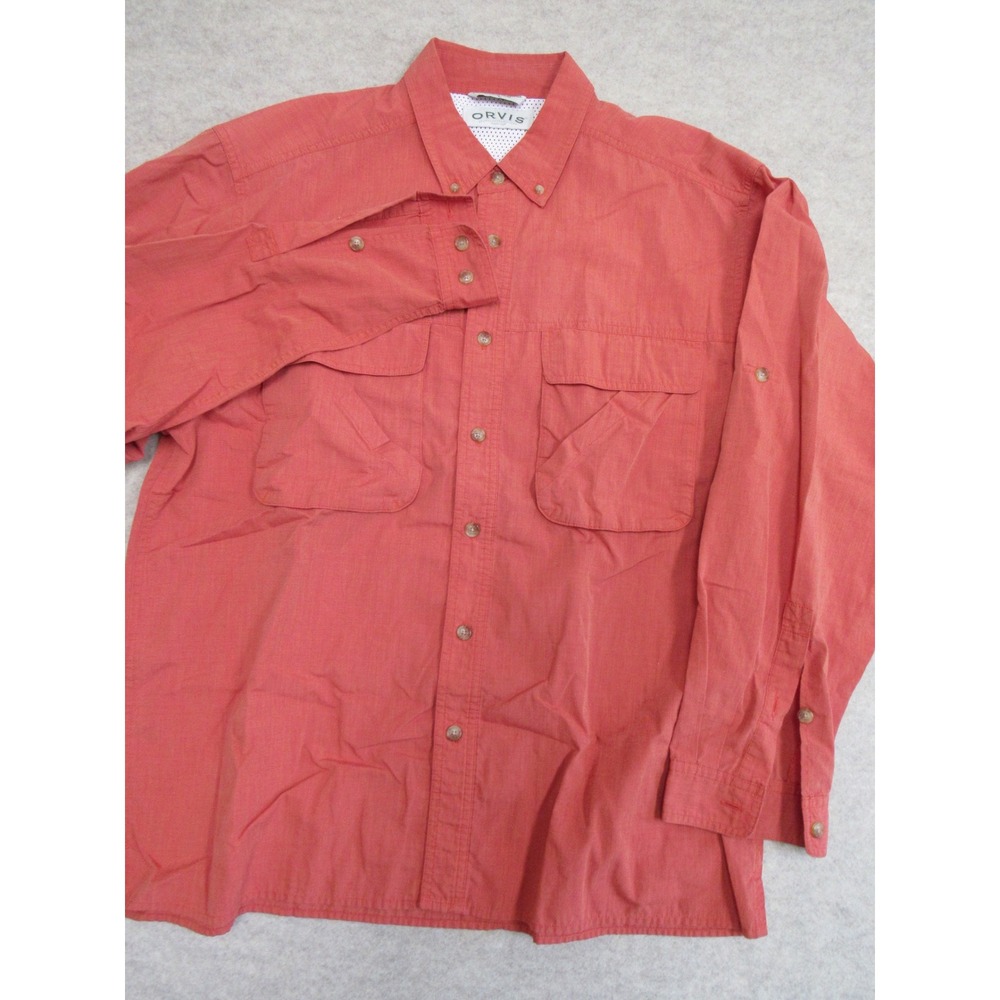 Orvis Mens Salmon Orange Long Sleeve Ventilated Fishing Shirt Large Roll Tab - Picture 2 of 6